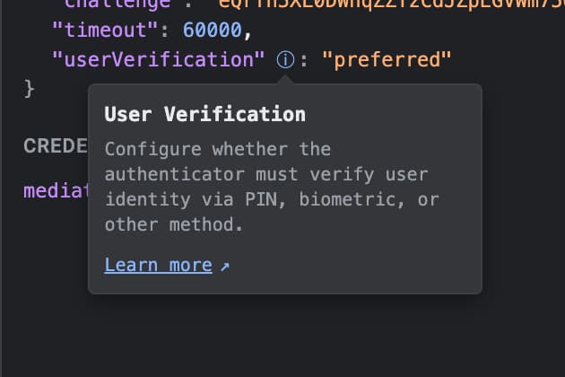 WebAuthn DevTools に表示される解説